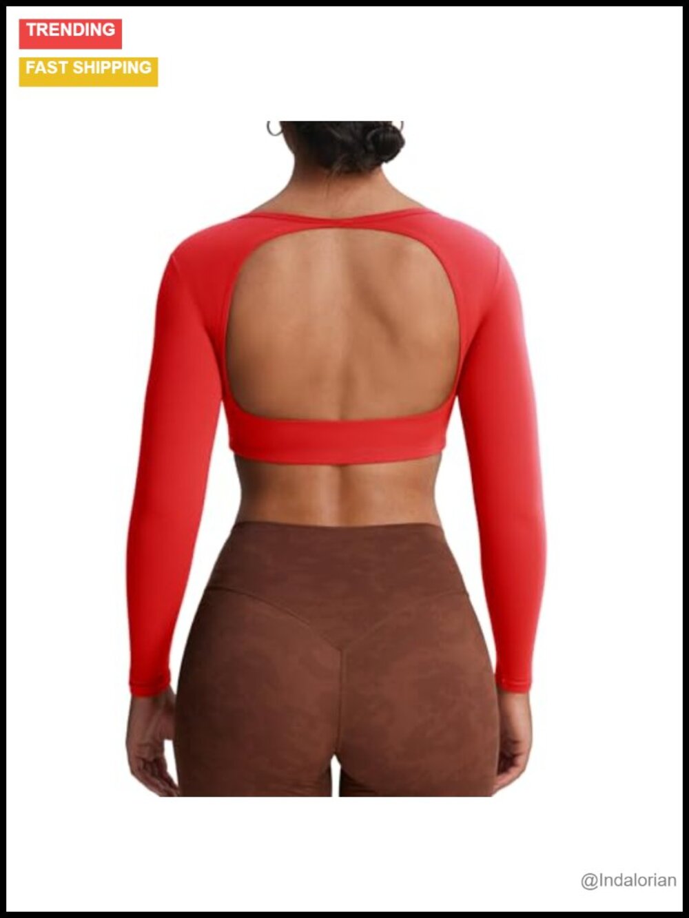 Long Sleeve Crop Top Padded Open Back Compression Crew Neck Workout